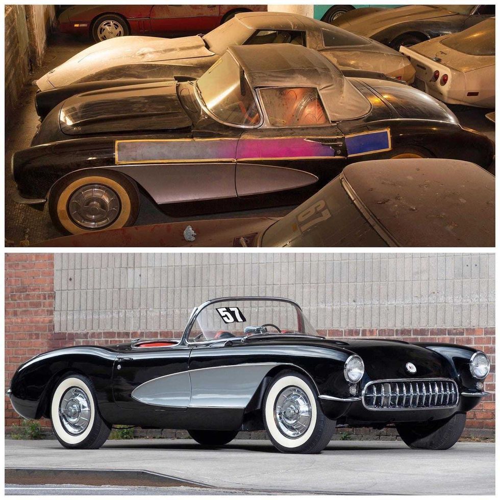 1957 Corvette before and after restoration