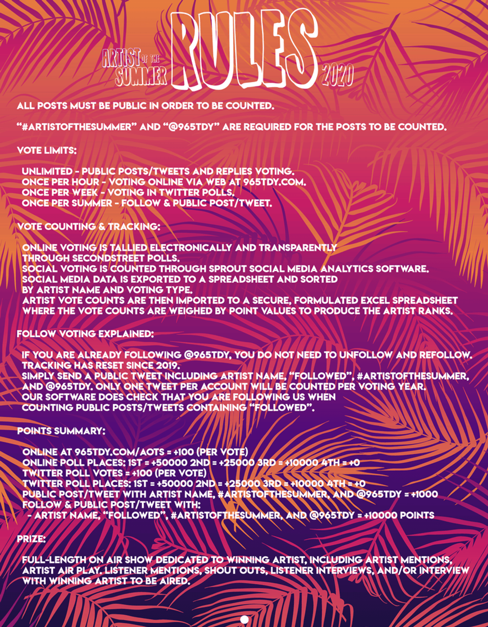 2020 Artist of the Summer - Rules