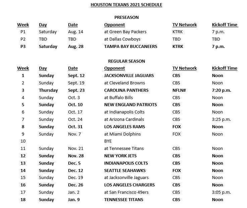 2021 Houston Texans schedule