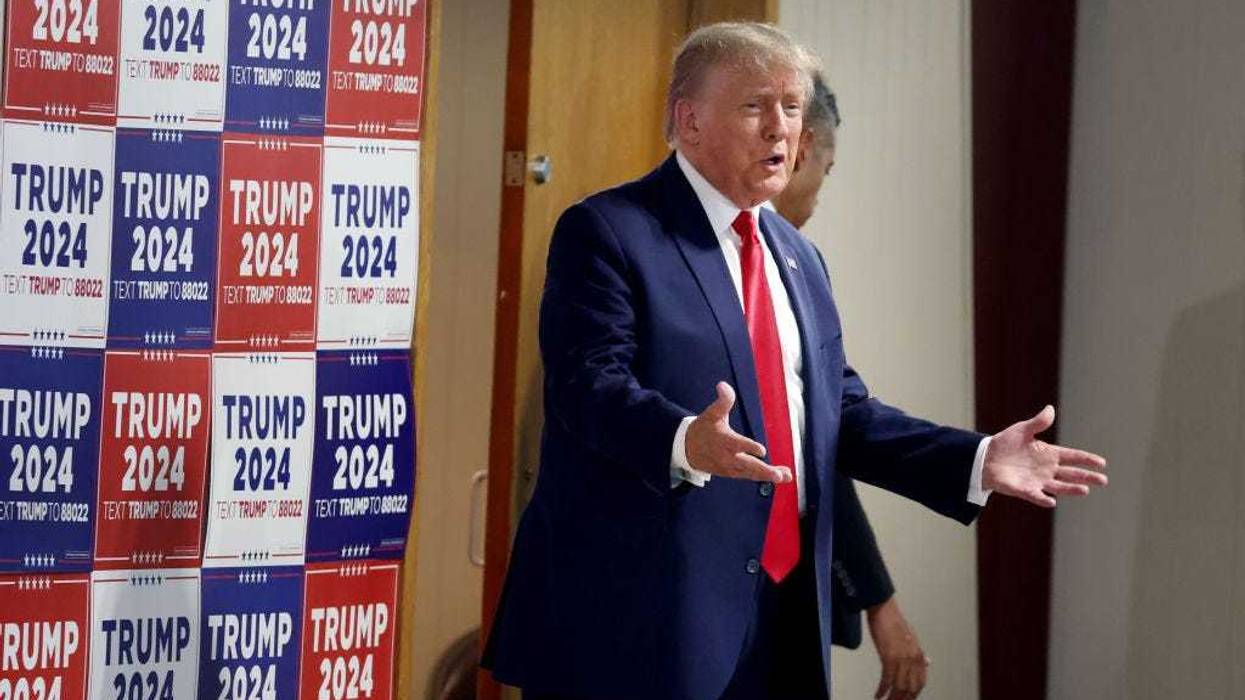 2024 Republican presidential candidate and former U.S. President Donald Trump arrives for a "Commit To Caucus" rally at the Jackson County Fairgrounds on September 20, 2023 in Maquoketa, Iowa.