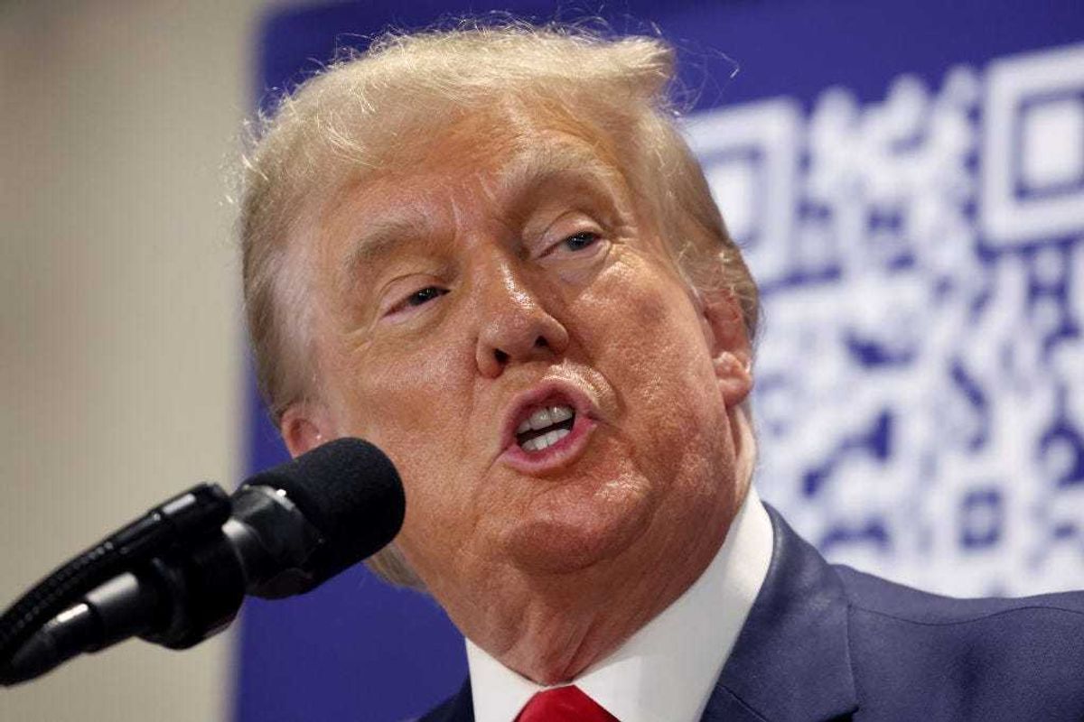 2024 Republican presidential candidate and former U.S. President Donald Trump speaks to guests during a "Commit To Caucus" rally at the Jackson County Fairgrounds on September 20, 2023 in Maquoketa, Iowa. The event is the first of two Trump has scheduled in Iowa today. (Photo by Scott Olson/Getty Images)
