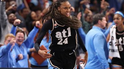 ATLANTA, GEORGIA - OCTOBER 21: DeWanna Bonner #24 of the Atlanta Dream reacts after a made basket against the Golden State Valkyries during the third quarter in game three of the WNBA Finals at State Farm Arena on October 21, 2026 in Atlanta, Georgia. NOTE TO USER: User expressly acknowledges and agrees that, by downloading and or using this