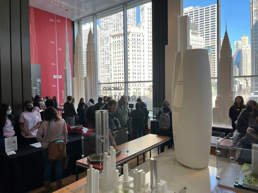300 students construct skyscrapers from recycled materials for Girls Build event at Chicago Architecture Center