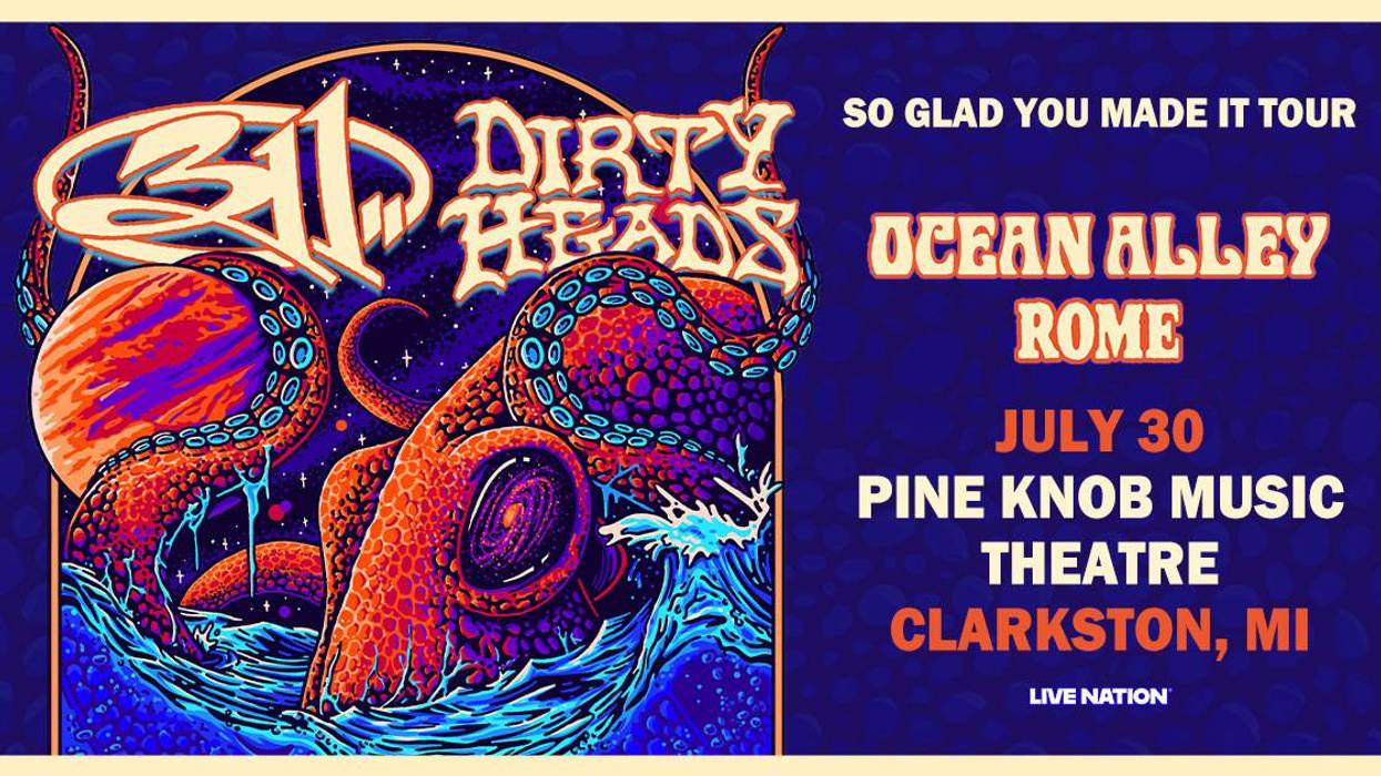 311 & Dirty Heads concert poster for July 30 at Pine Knob Theatre, Clarkston, MI. Cosmic octopus art.