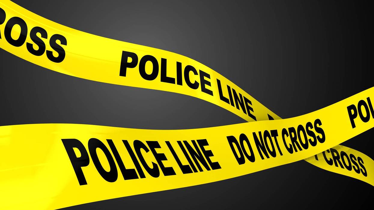 3d illustration of two ribbons with text 'police line' over dark background