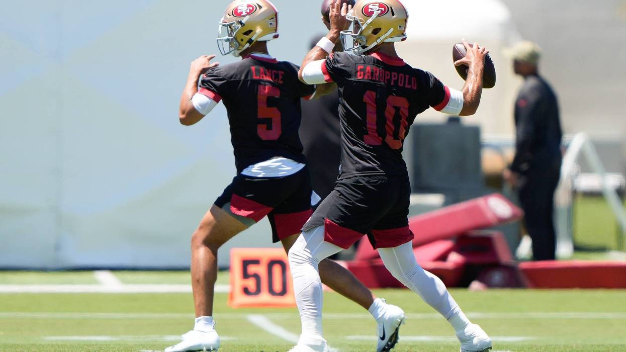 49ers quarterbacks Jimmy Garoppolo and Trey Lance.