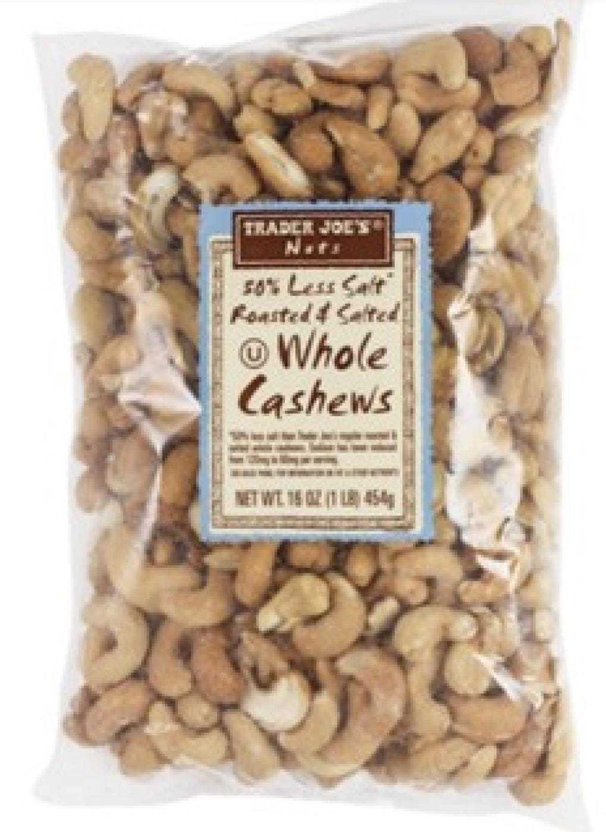 50% Less Sodium Roasted & Salted Whole Cashews being recalled by Trader Joe's.