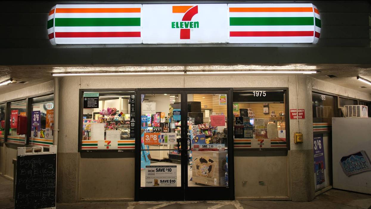 7-Eleven convenience store facade in Merced, California, USA