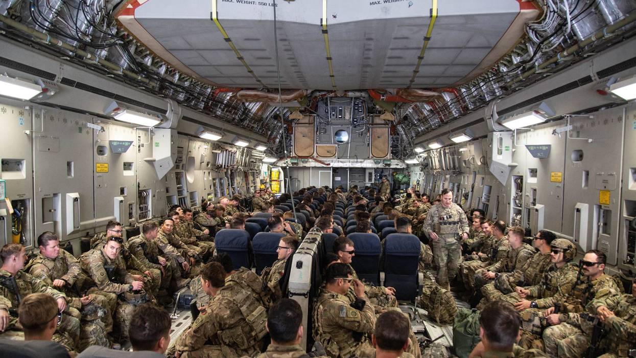 82nd Airborne board a C-17 Globemaster III aircraft at Camp Taji, Iraq