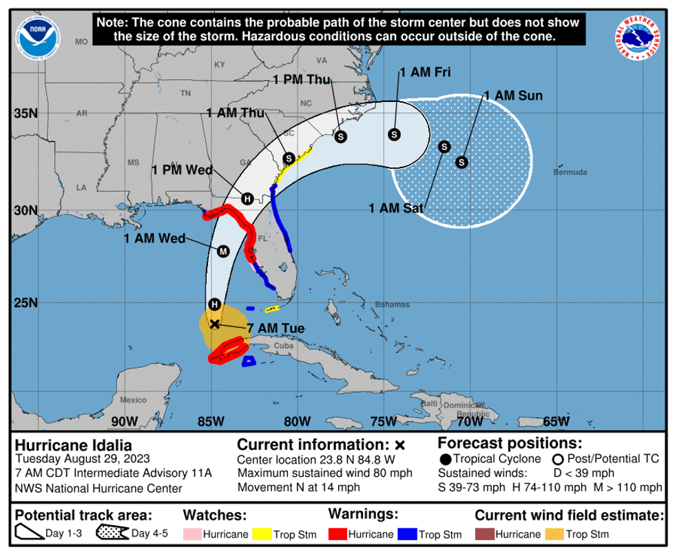 8am Tuesday updated track of Hurricane Ida;ia