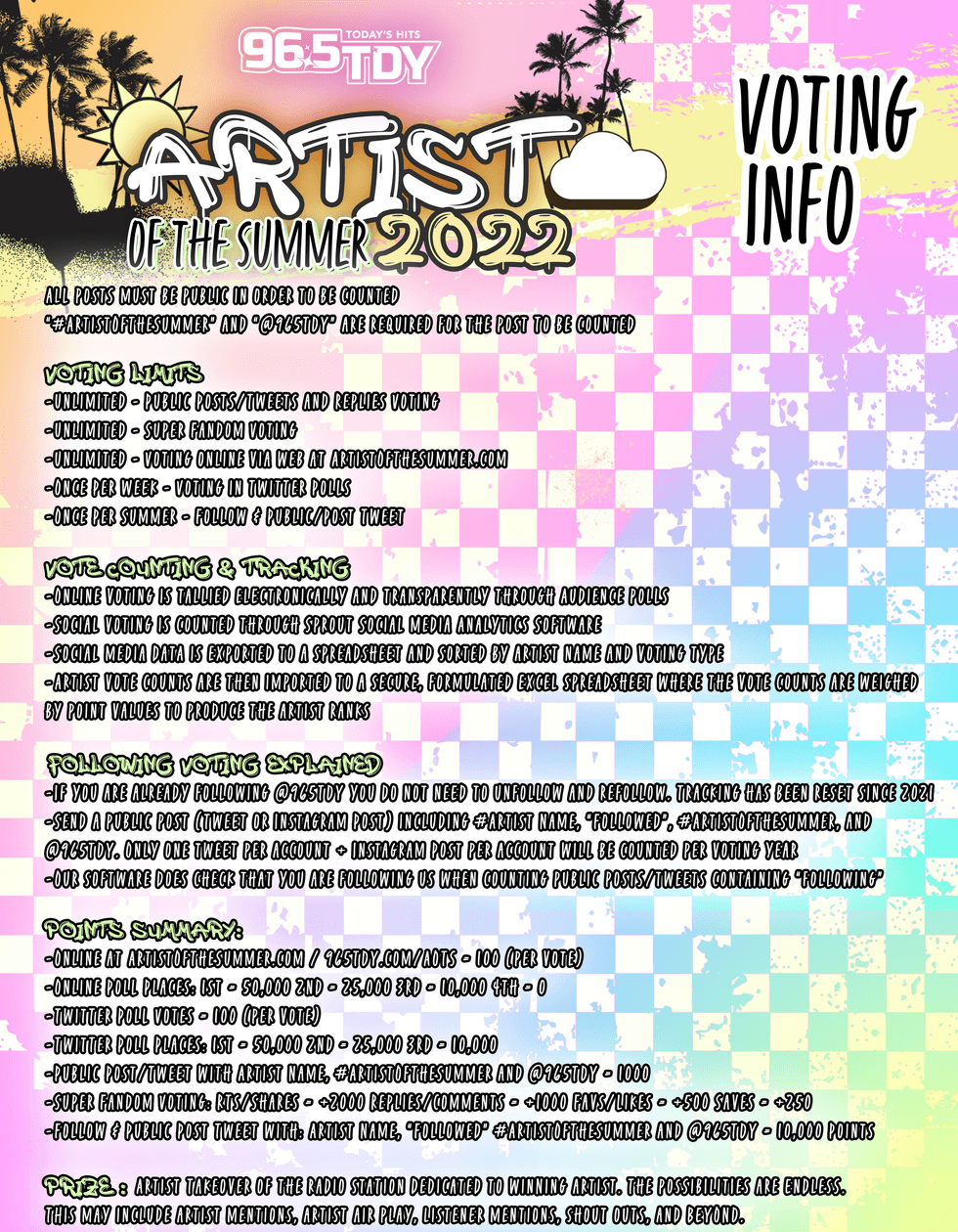 96.5 TDY - Artist of the Summer 2022 - Voting Info