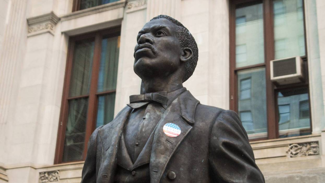 A 12-foot-tall likeness of 19th century civil rights activist Octavius Catto stands on the south south side of Philadelphia City Hall.