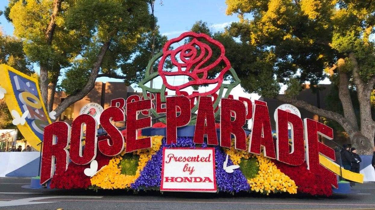 A 2020 Rose Parade float is seen at the start of the route at the 131st Rose Parade in Pasadena, Calif., Wednesday, Jan. 1, 2020. The theme of this year's parade is "The Power of Hope."