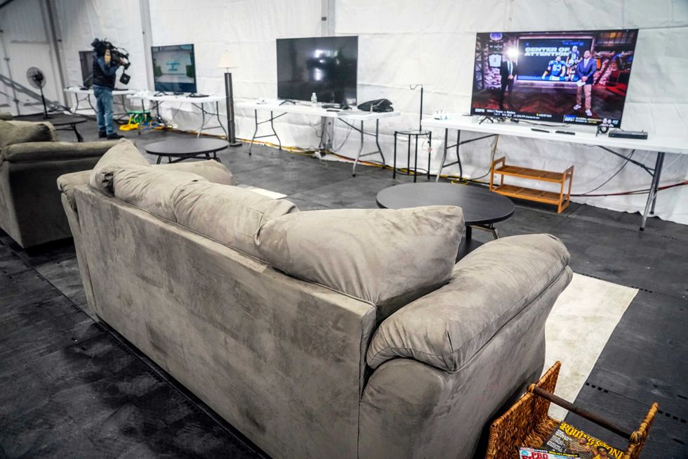 A an entertainment area, shown during a press tour, is part of New York City