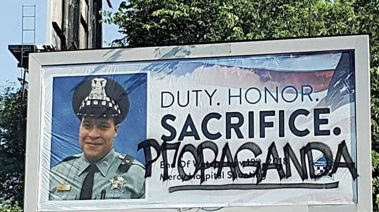 A billboard featuring a Chicago police officer, who was killed in the line of duty, is being replaced after being vandalized this week.