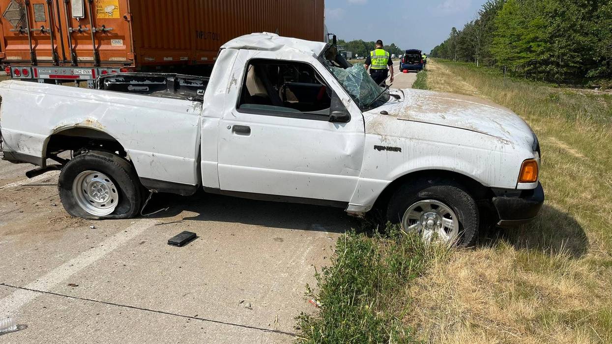 A blown tire set off a series of events that resulted in the death of one man and the injury of another while they were driving on I-196 in Southwest Michigan on Tuesday, authorities said.