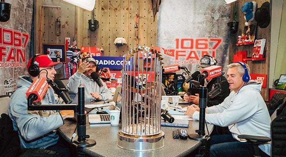 A brush with glory: The Sports Junkies visit with the World Series Trophy