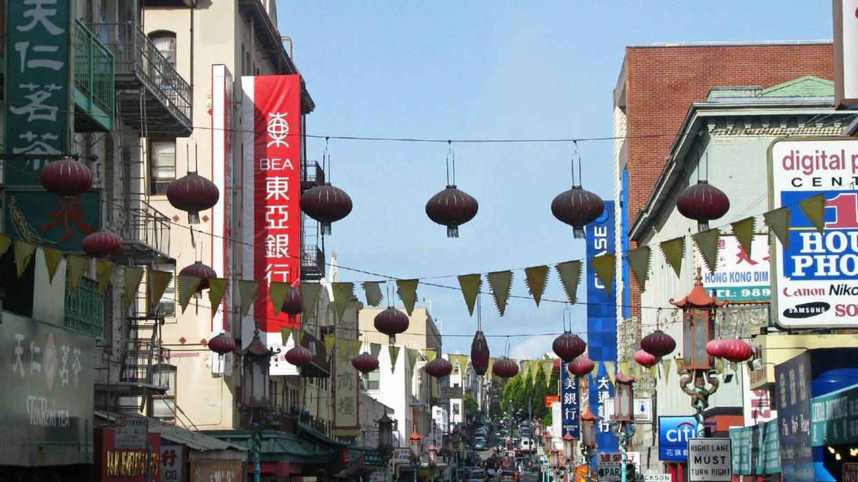 A busy street in Chinatown in San Francisco.