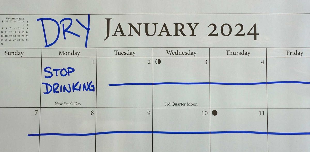 A calendar marked for Dry January.