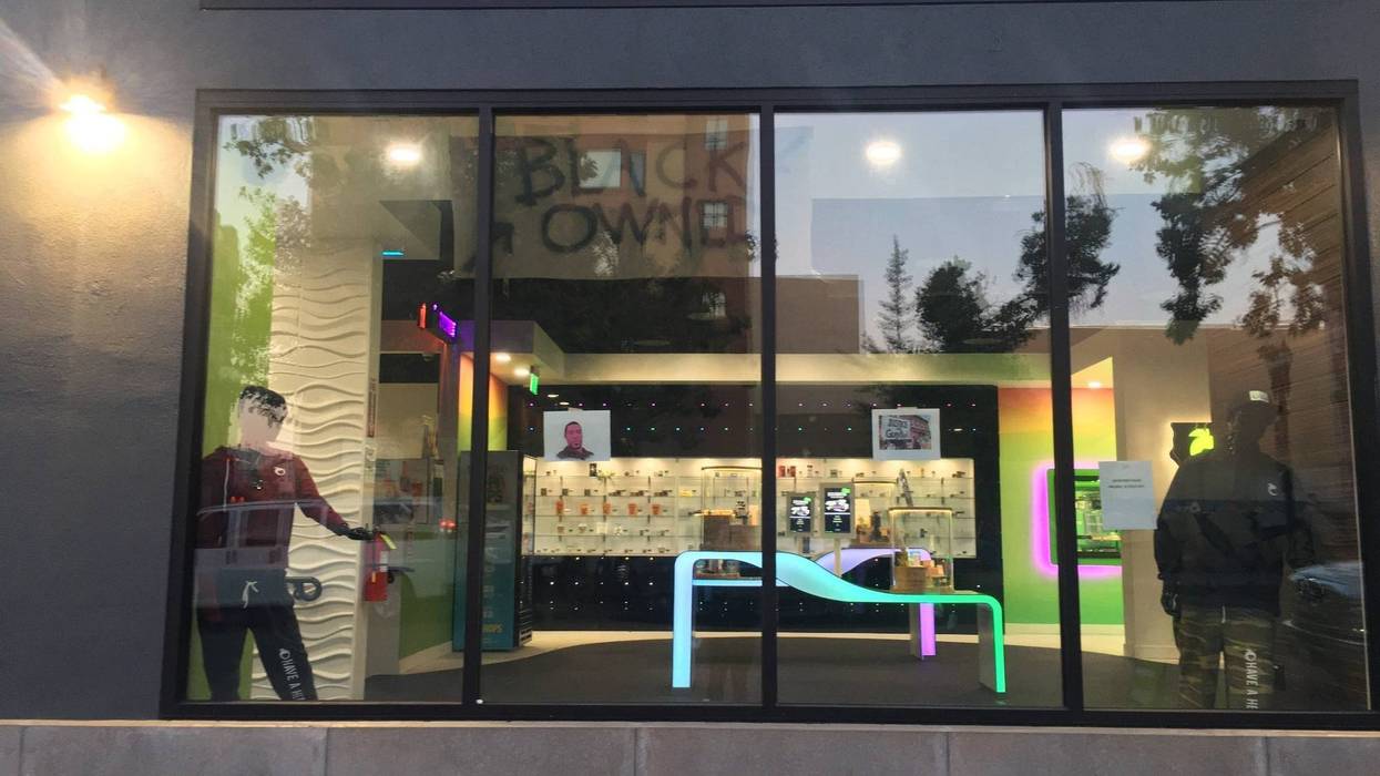 A cannabis dispensary storefront in Downtown Oakland amid George Floyd protests, June 3, 2020