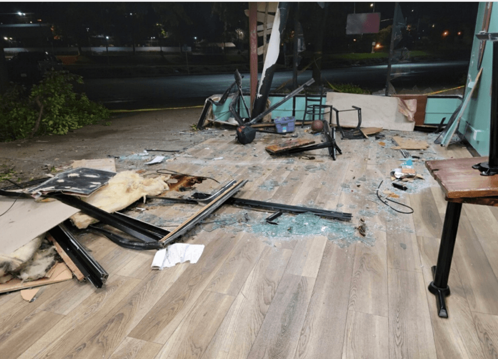 A car has been totaled after crashing through the storefront of a Santa Rosa coffee shop early Thursday morning.