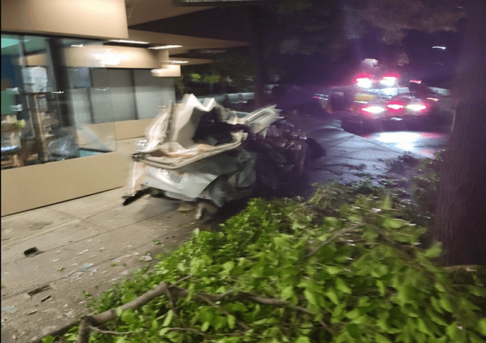 A car has been totaled after crashing through the storefront of a Santa Rosa coffee shop Thursday morning.