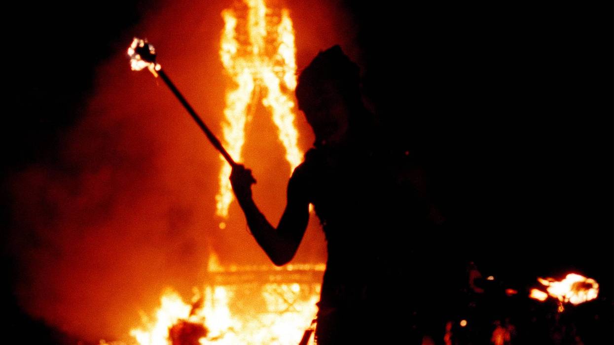 A celebrant takes part in the 2019 Burning Festival in the Black Rock Desert, northeast of Reno