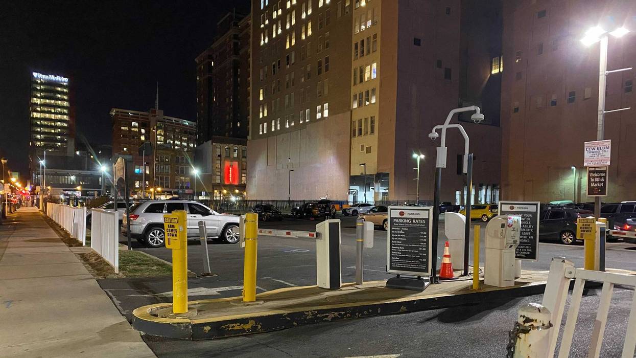 A Center City parking lot where a teenage man was shot Friday evening.