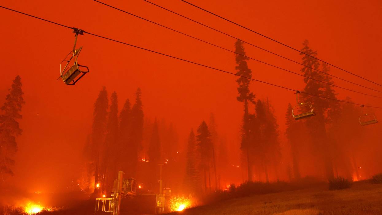 A chairlift at Sierra-at Tahoe ski resort sits idle as the Caldor Fire moves through the area on August 30, 2021 in Twin Bridges, California.