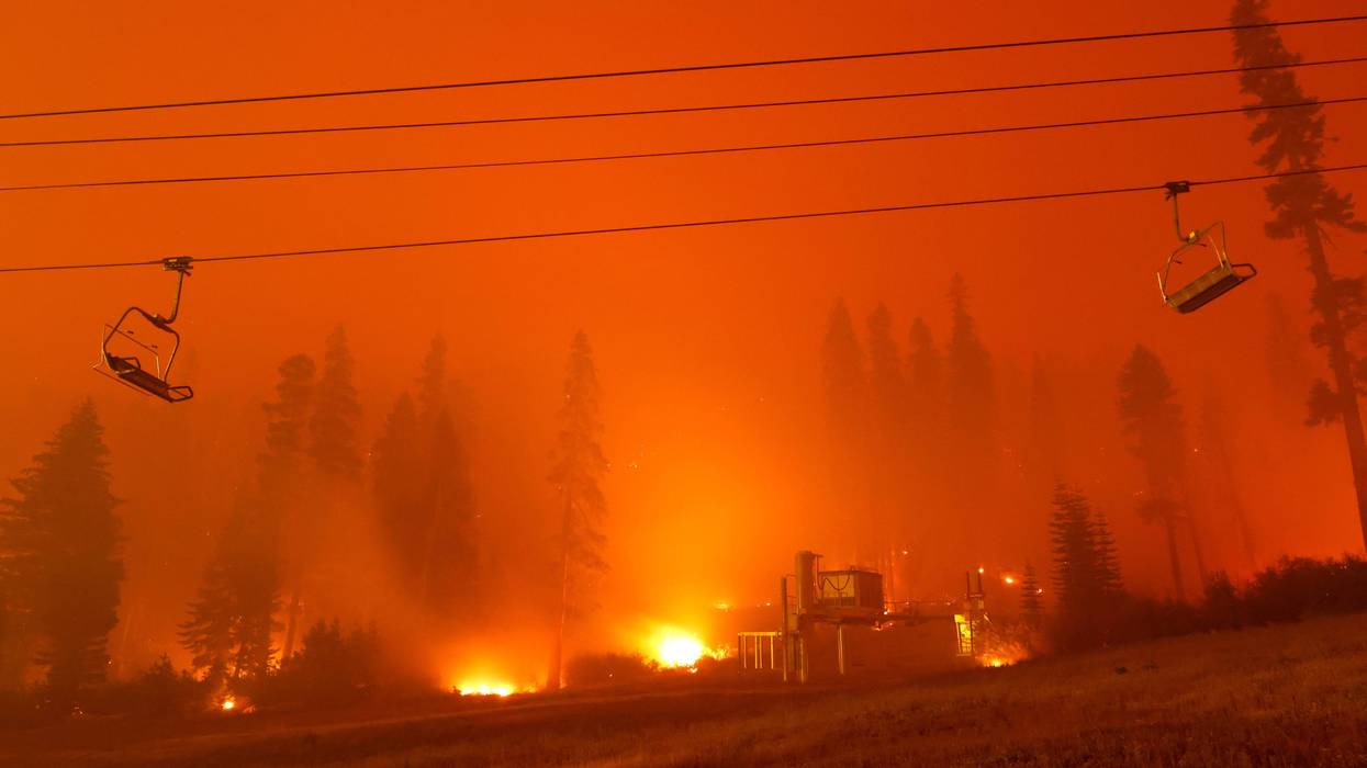 A chairlift at Sierra-at Tahoe ski resort sits idle as the Caldor Fire moves through the area on August 30, 2021 in Twin Bridges, California.