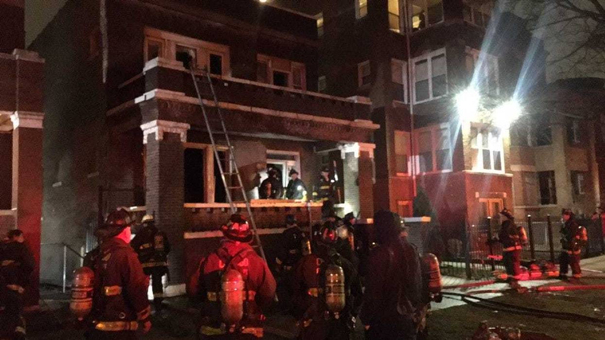 A Chicago firefighter fell through a floor while responding to a blaze Wednesday in Englewood on the South Side.