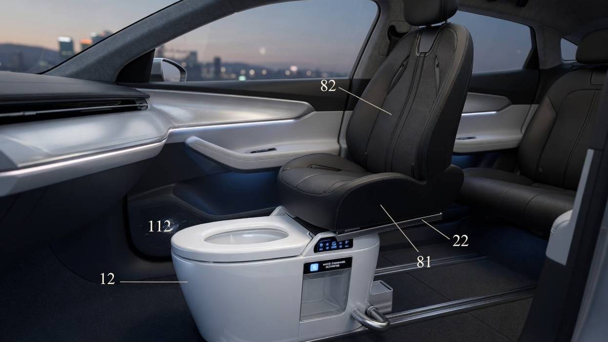 A Chinese electric vehicle manufacturer has patented a voice-activated toilet that slides out from underneath a passenger seat.