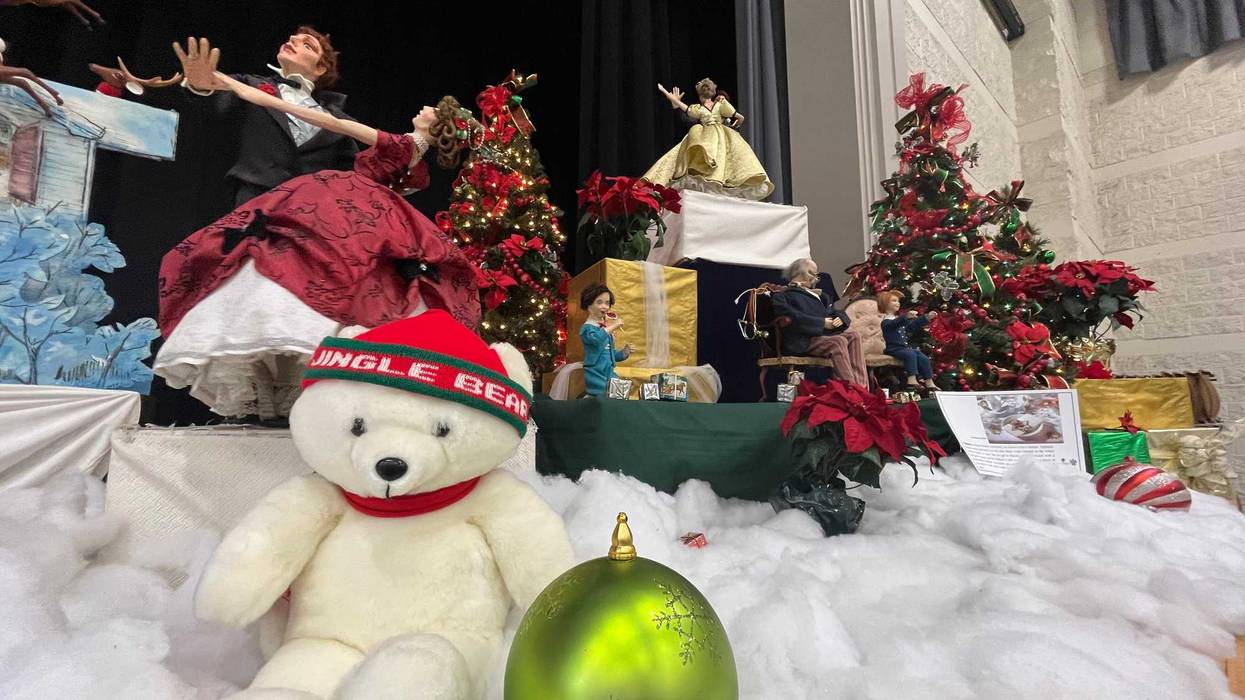 A Christmas Ball scene from the old AM&A's department store with a traditional "Jingle Bear" - Available for viewing at St. Gregory the Great's Craft Show this year!