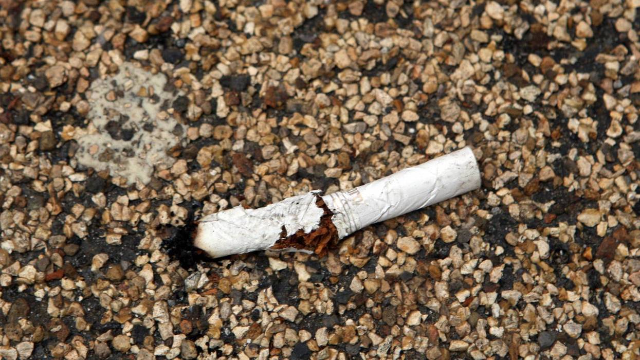 A cigarette butt on the ground