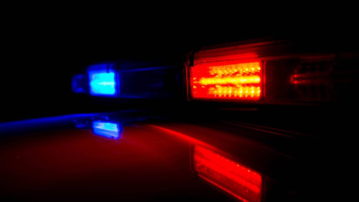 A close up of light bar on police car at night