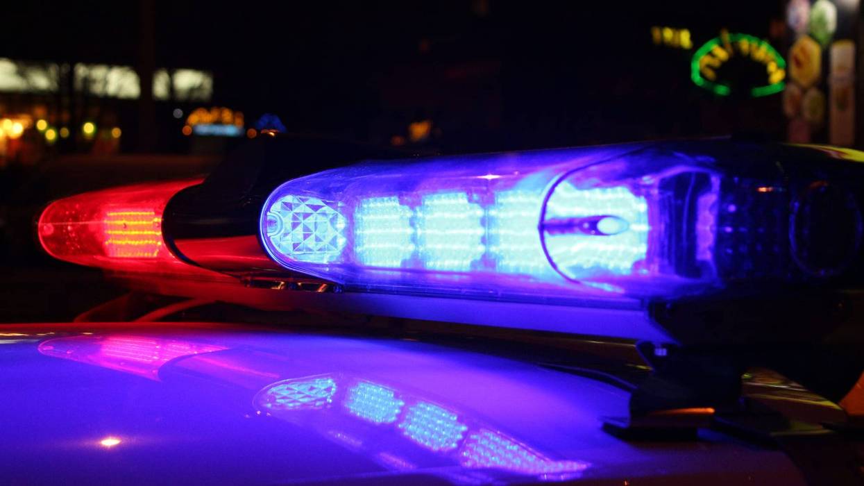 A close-up of police lights at night.