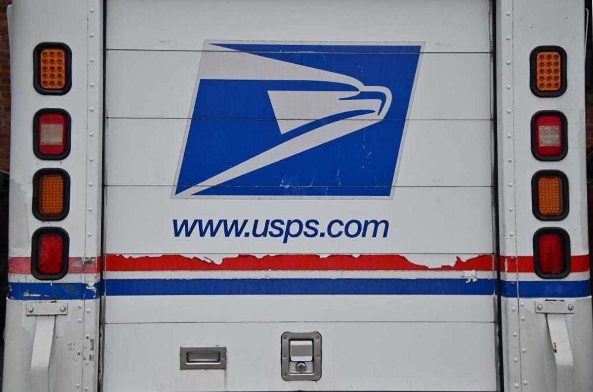 A close-up view of a postal truck is seen on August 17, 2020.