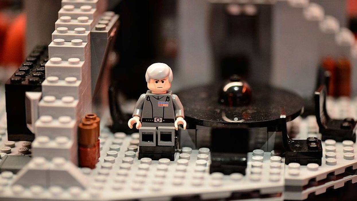 A close-up view of the Lego Star Wars death star at Hamleys Christmas toy photocall at Hamleys Toy store store