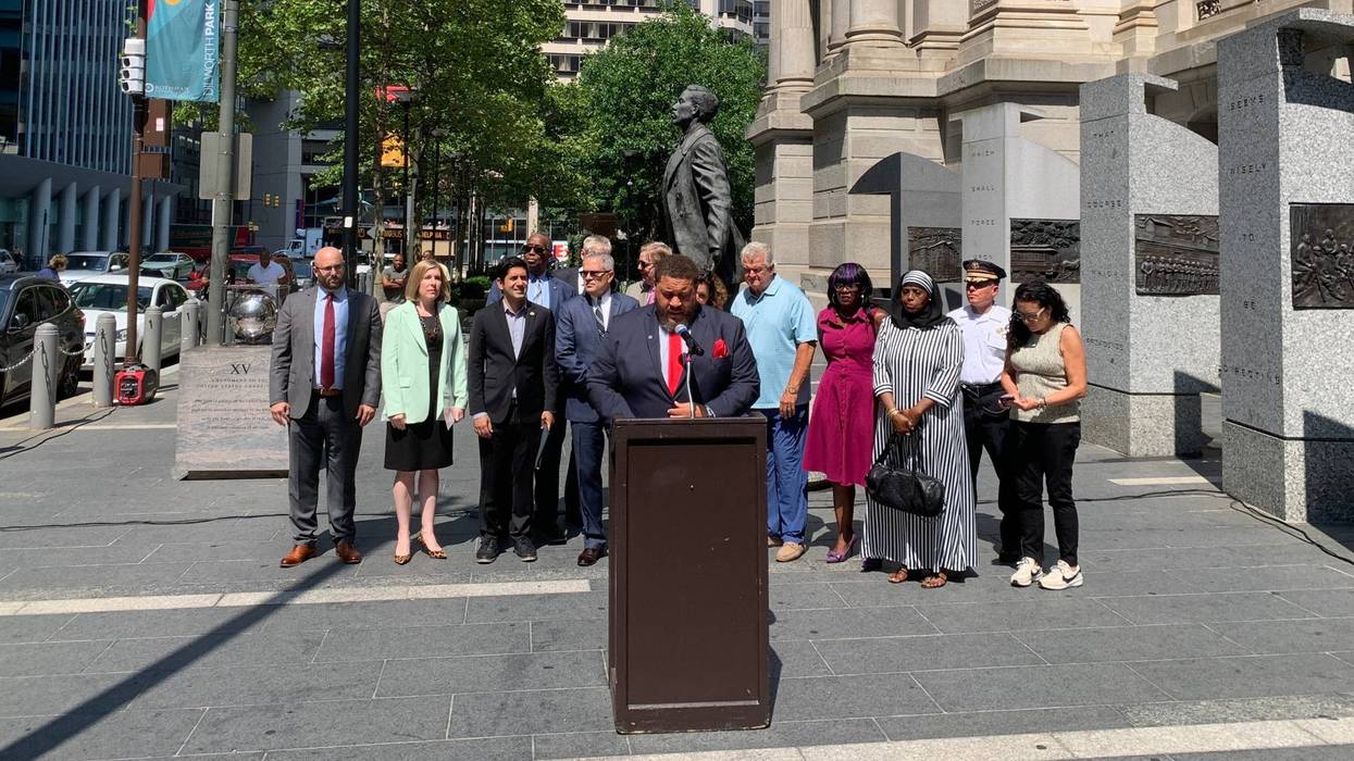 A coalition of Philadelphia area officials gathered Monday outside Philadelphia City Hall to condemn the political violence that almost claimed the life of Republican candidate Trump on Saturday.