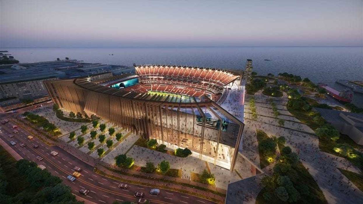 A conceptual rendering of what a proposed $1 billion renovation of the current Huntington bank Field might look like. The Browns commissioned the design four years ago before deciding to pursue a new $2.4 billion dome in Brook Park.