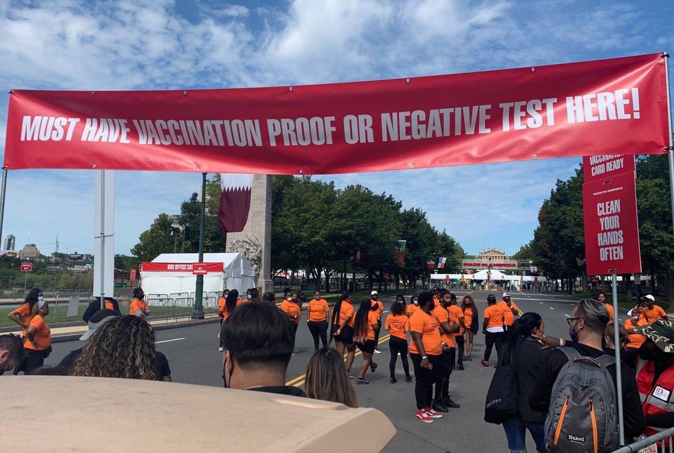 A COVID-19 checkpoint is set up at Made in America.