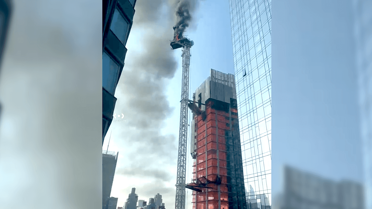 A crane was on fire just west of Times Square