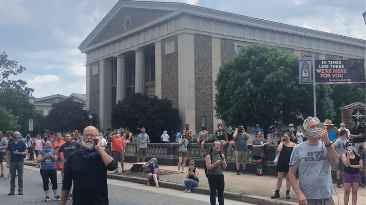 A crowded Monument Avenue in July 2020
