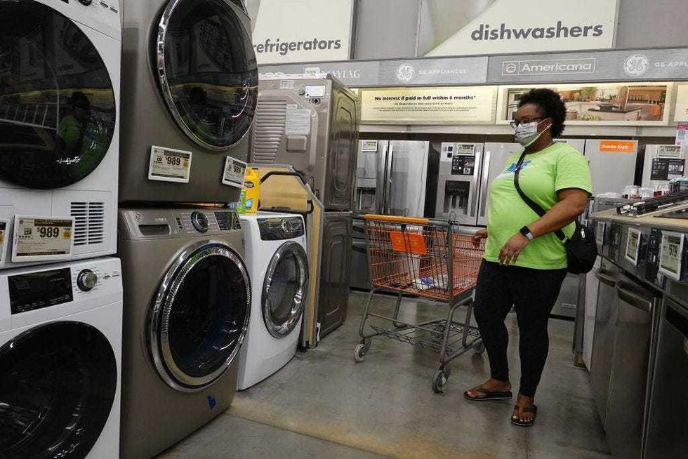 A customer in the appliance department at a Home Depot store