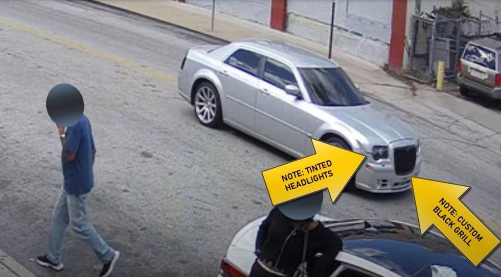 A description from Philadelphia police of the vehicle used by a suspect during a deadly drive-by mass shooting in North Philadelphia on Monday.