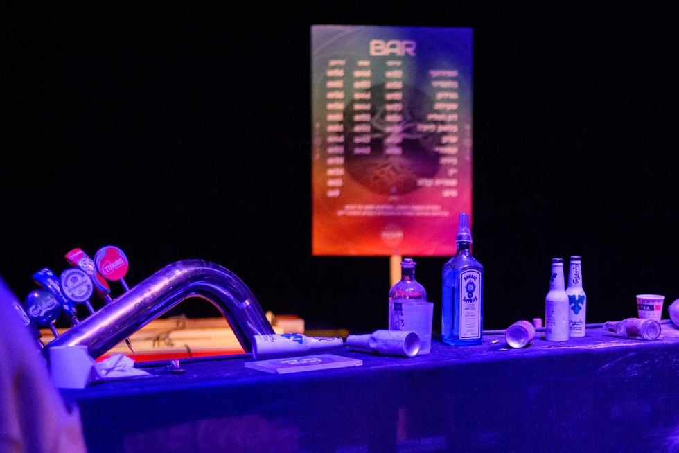 A destroyed bar area is seen at the