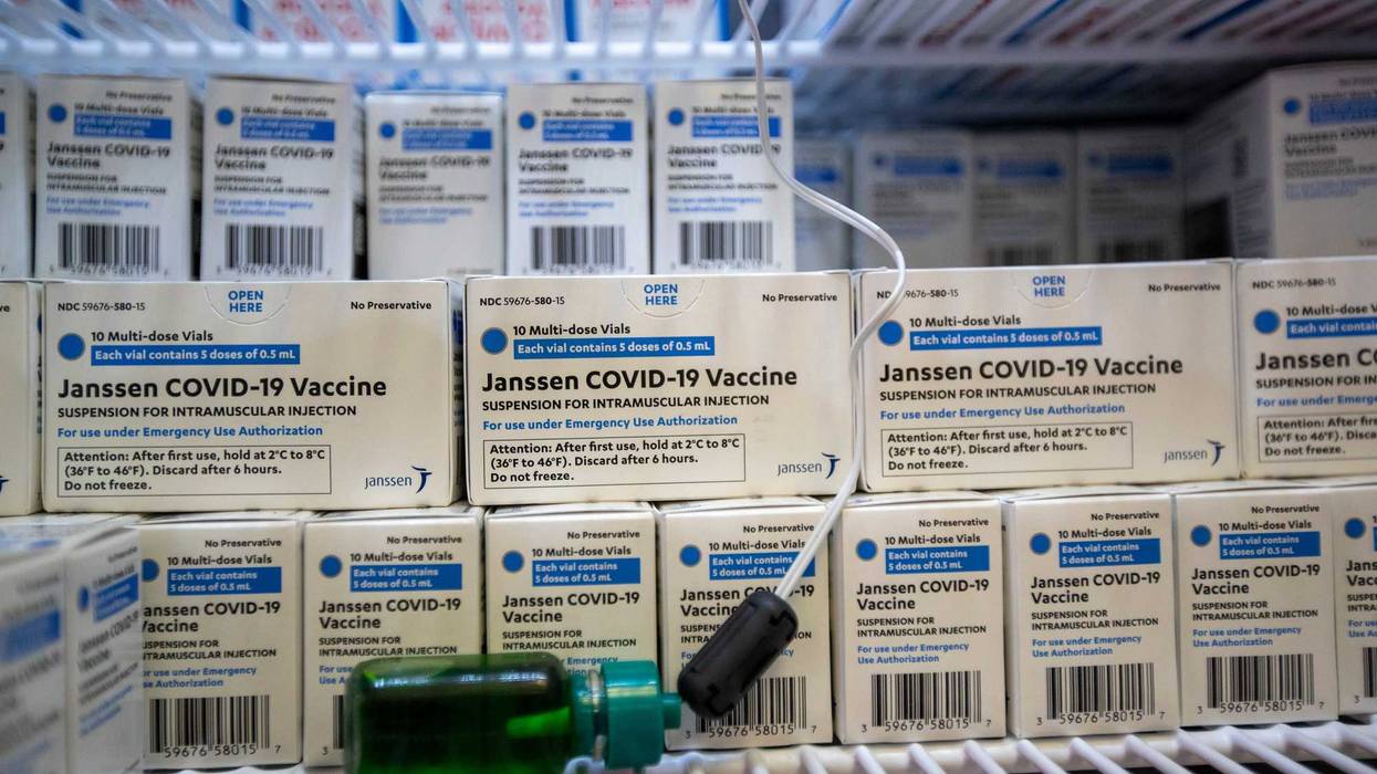 A detail of Janssen Johnson & Johnson COVID-19 vaccine that is not currently being given out because it has been put on hold. It was the first day that people ages 16 and up can receive a Moderna or Pfizer vaccine at Kedren Health on Thursday, April 15, 2021 in Los Angeles, CA. Award-winning television producer, Marti Noxon, whos a big fan of Kedren Vaccines, sent an In-N-Out truck to feed 200+ volunteers who help make this vaccine program such a huge success and she did so on the day that vaccines are being made available to all people 16+ in Los Angeles.