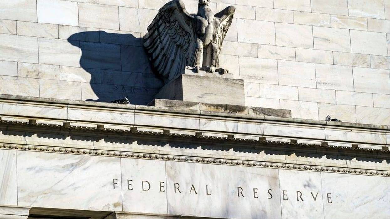 A detail of the Federal Reserve building in Washington is shown on Nov. 16, 2020.