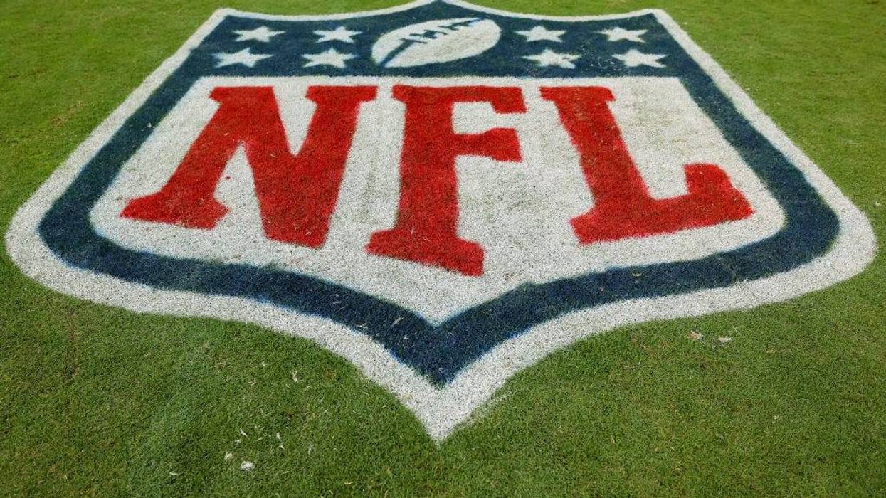 A detail of the NFL logo at Soldier Field after the game between the Chicago Bears and the Green Bay Packers on September 10, 2023 in Chicago, Illinois.