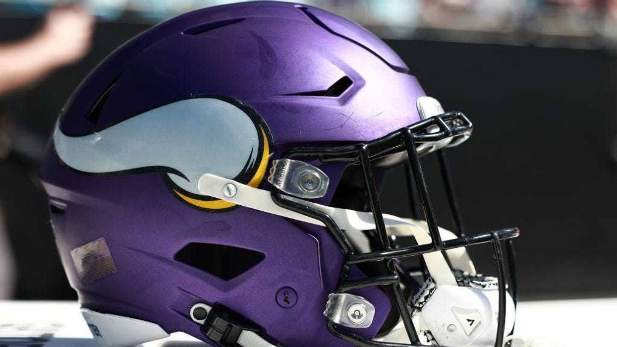 A detailed photo of a Minnesota Vikings helmet during their game against the Carolina Panthers at Bank of America Stadium on October 17, 2021 in Charlotte, North Carolina.